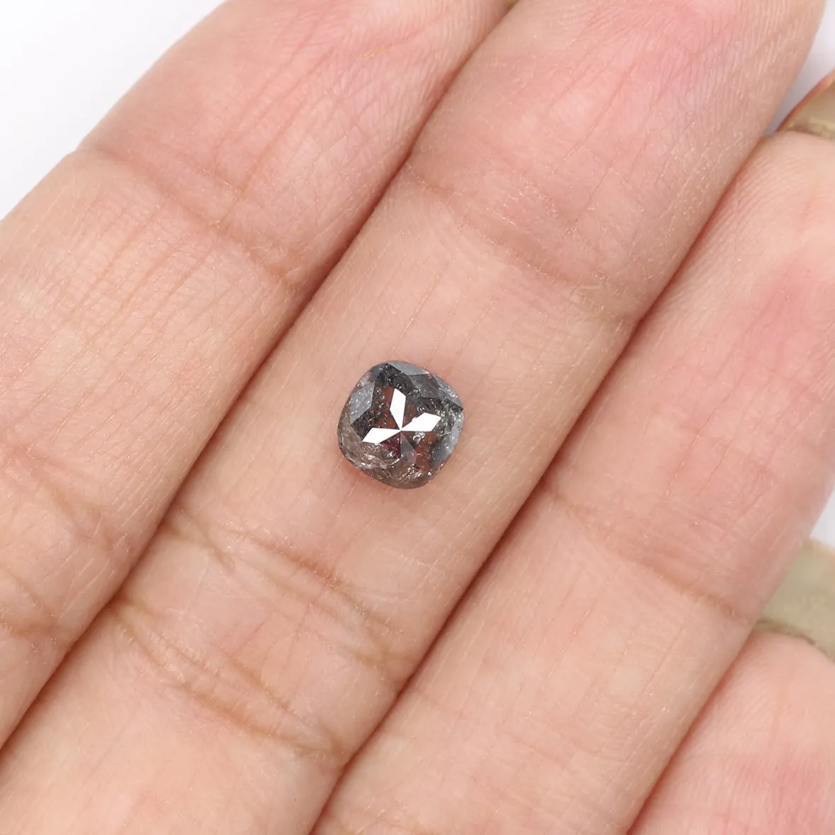 0.96 CT Natural Loose Cushion Shape Diamond Salt And Pepper Cushion Shape Diamond 5.70 MM Black Grey Color Cushion Rose Cut Diam