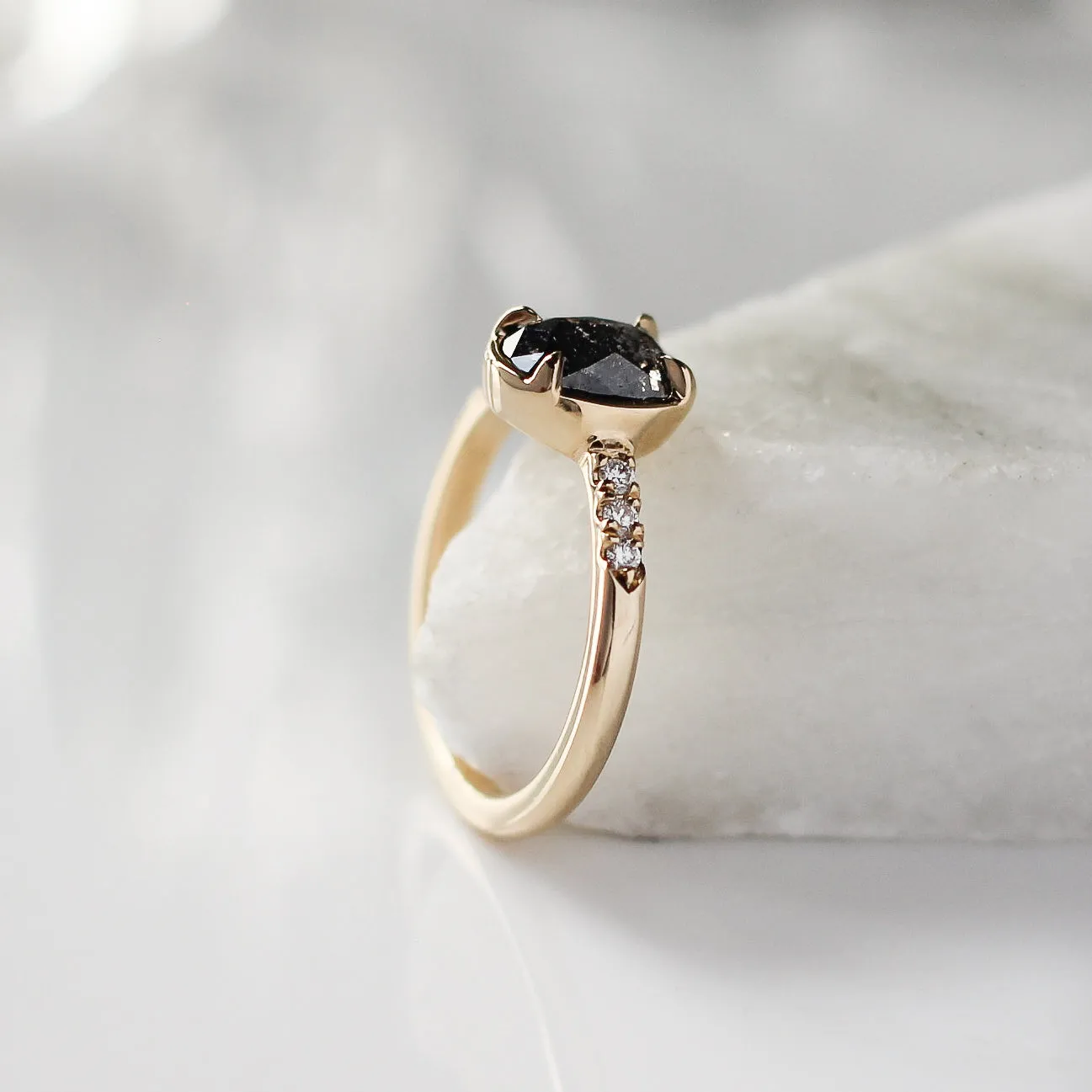 0.99ct Black Swan Oval Diamond Ring in Yellow Gold