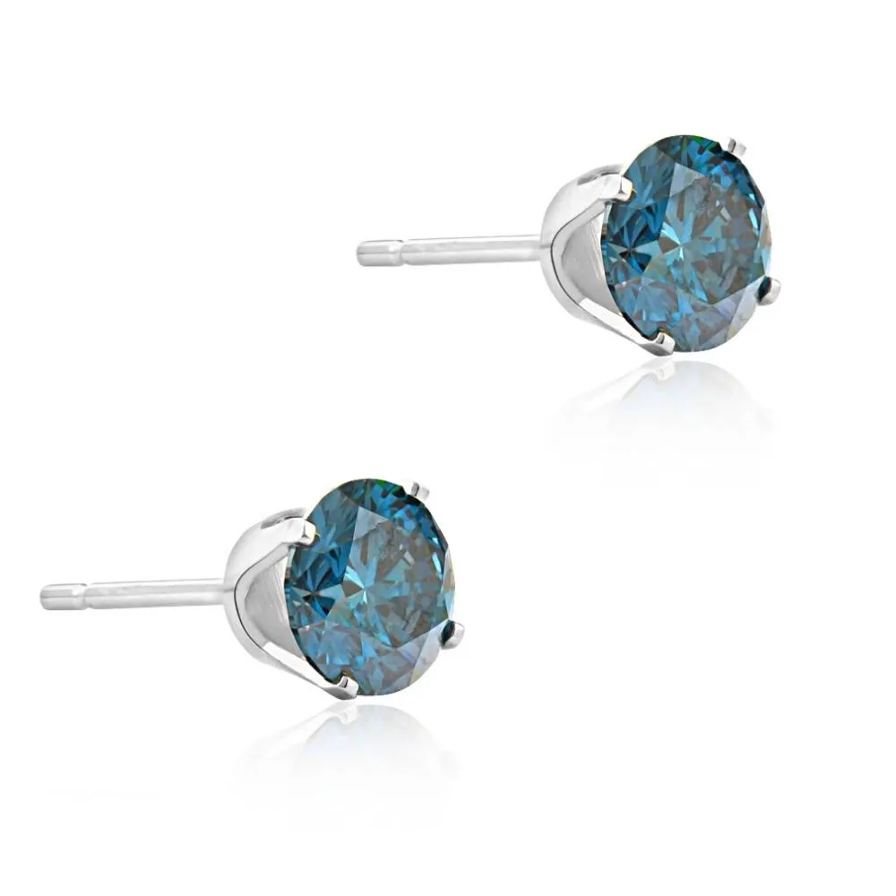 1 1/10Ct Blue Diamond Studs in 14k White Gold Lab Grown