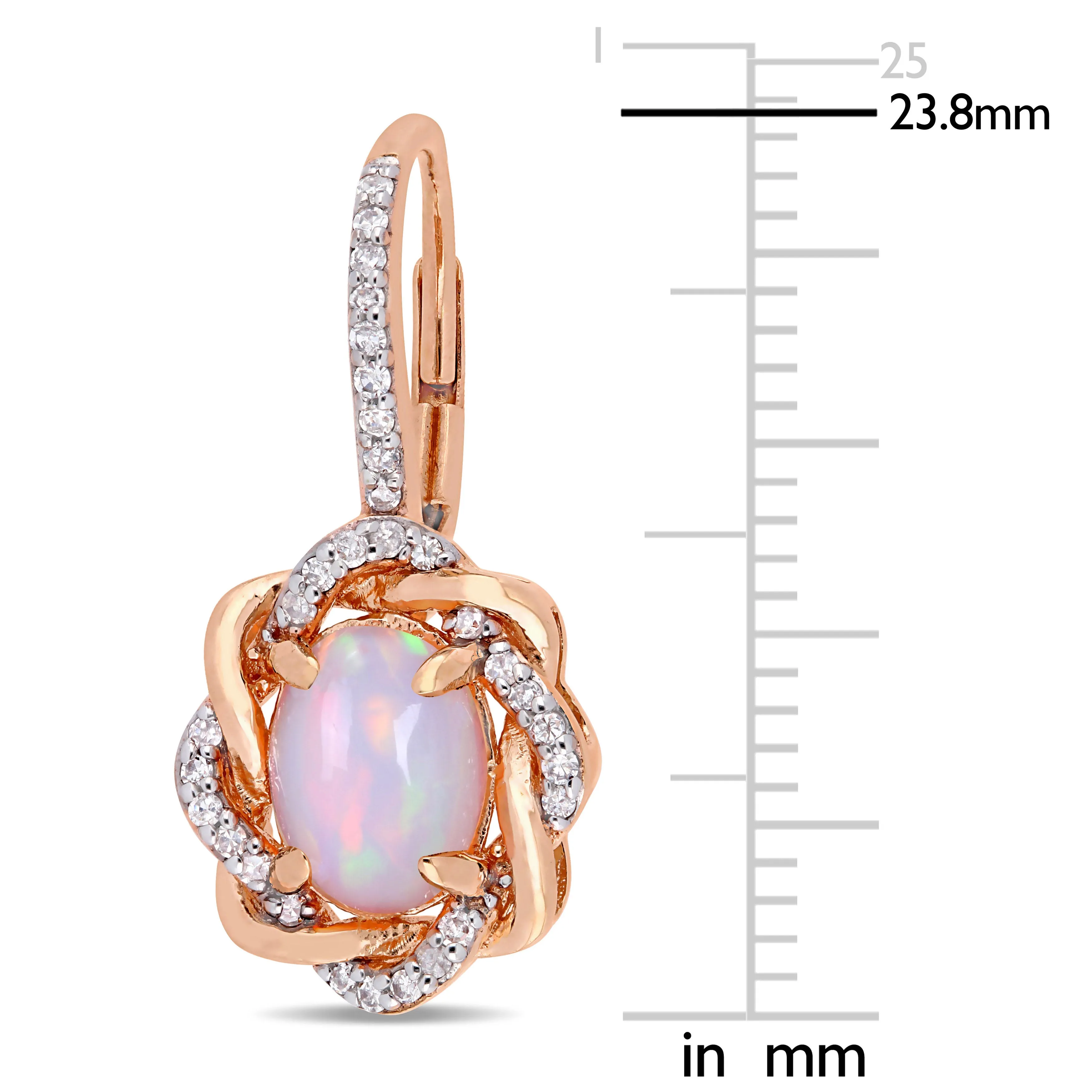 1 1/2 CT TGW Blue Ethiopian Opal and 1/4 CT TW Diamond Halo Leverback Earrings in 10K Rose Gold