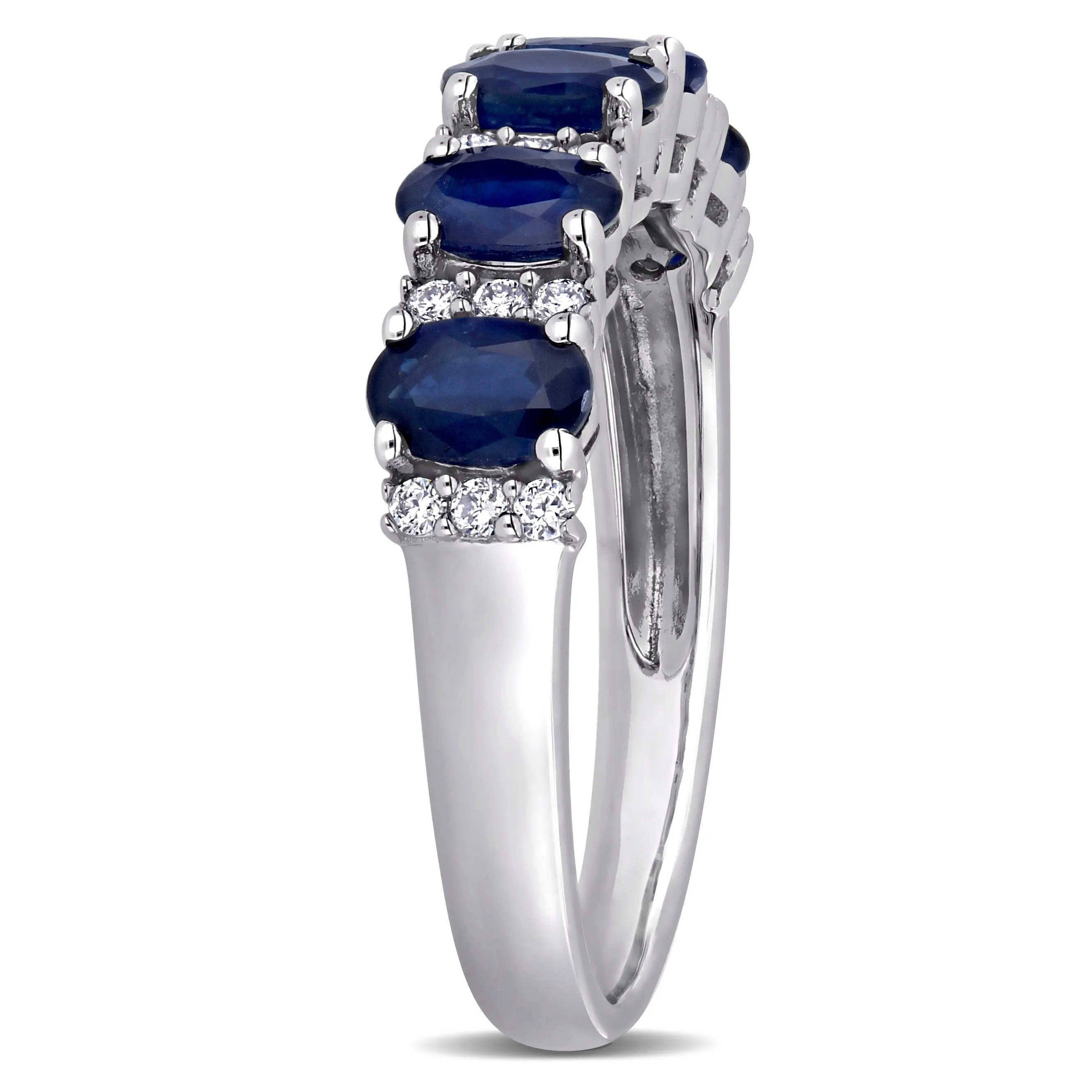 1 1/2 CT TGW Blue Sapphire and 1/6 CT TW Diamond Semi Eternity Ring in 14K White Gold