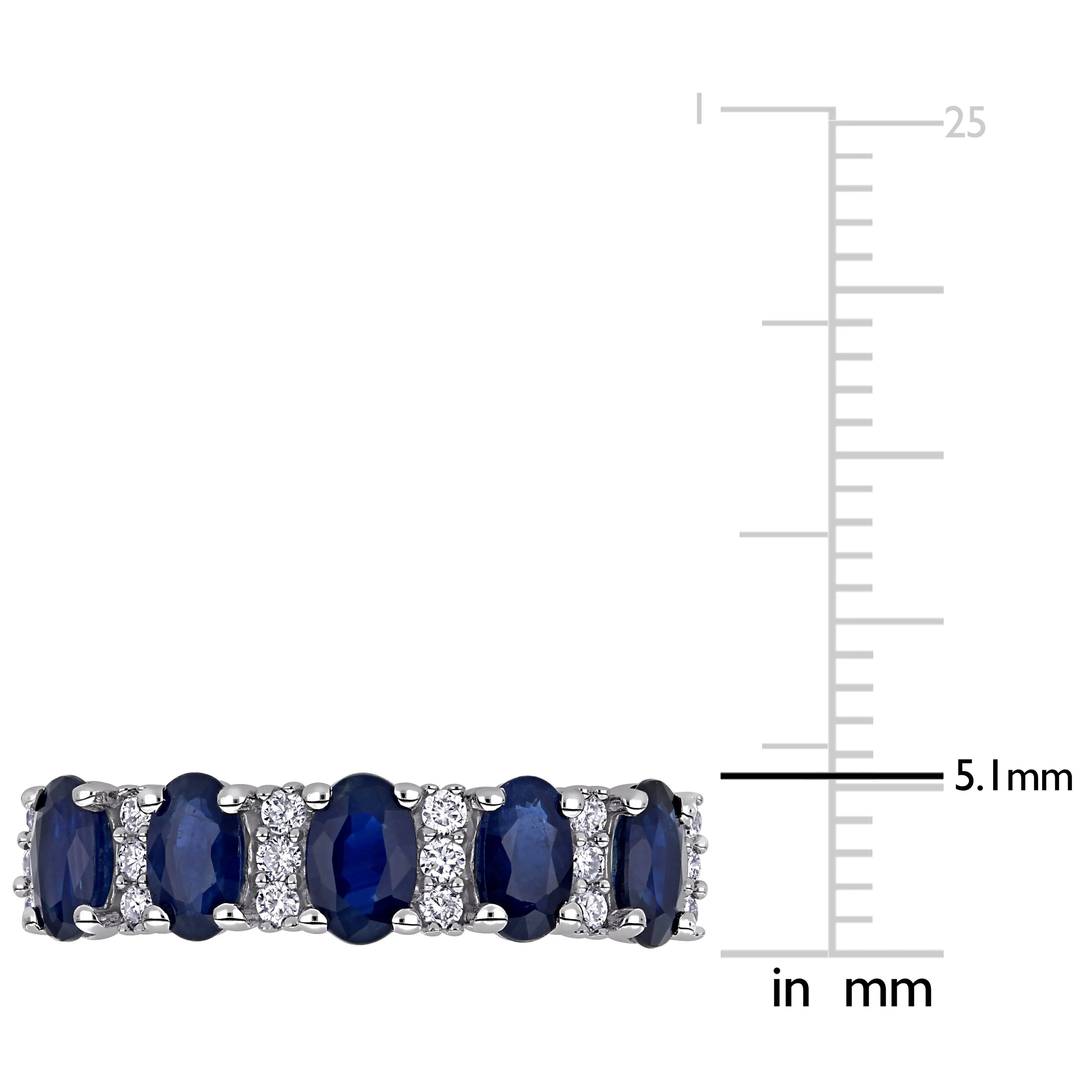 1 1/2 CT TGW Blue Sapphire and 1/6 CT TW Diamond Semi Eternity Ring in 14K White Gold