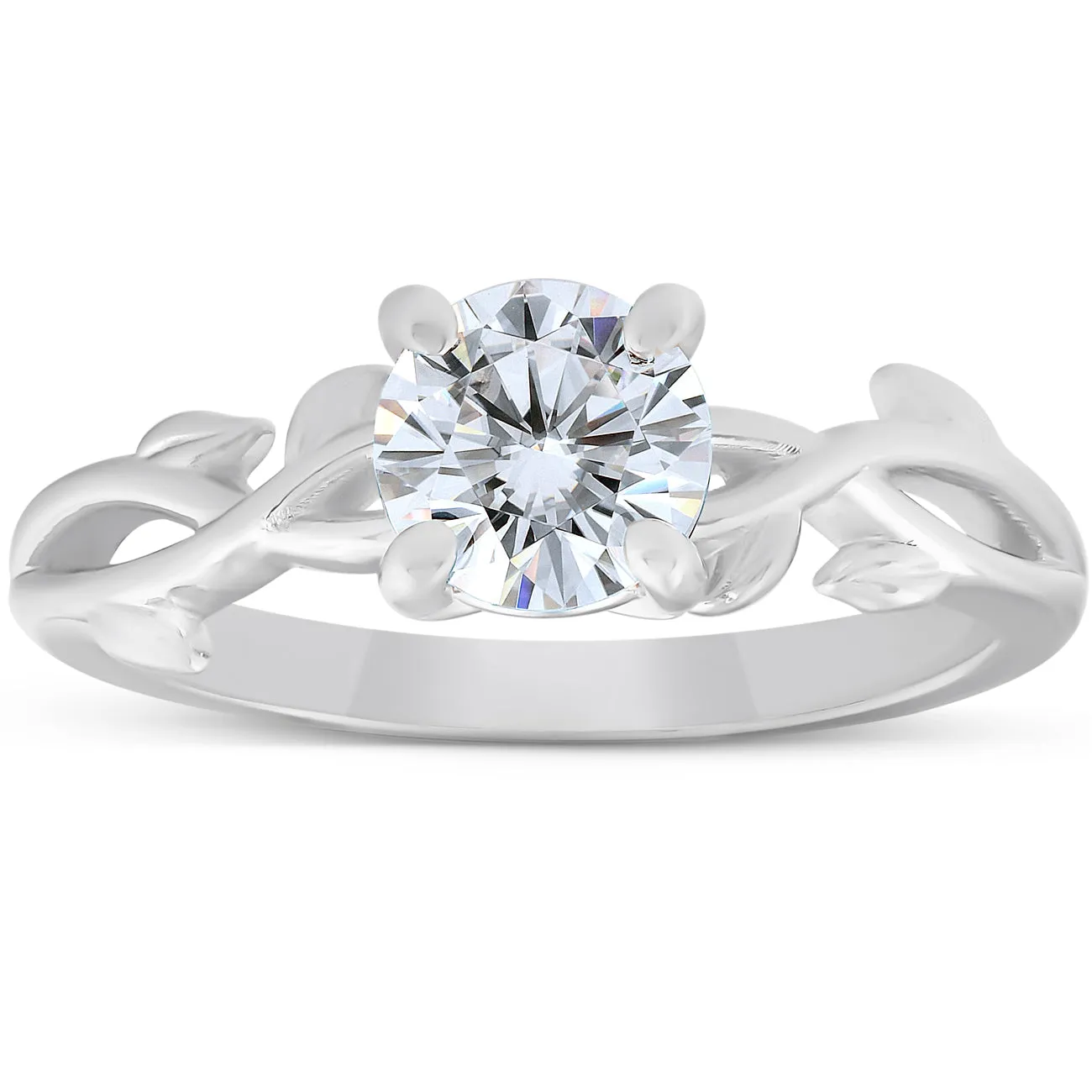 1 1/4 ct Solitaire Moissanite Vine Engagement Ring 14k White Gold