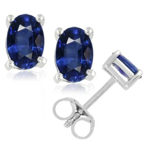 1 1/4ct Oval Blue Sapphire Studs 14K White Gold