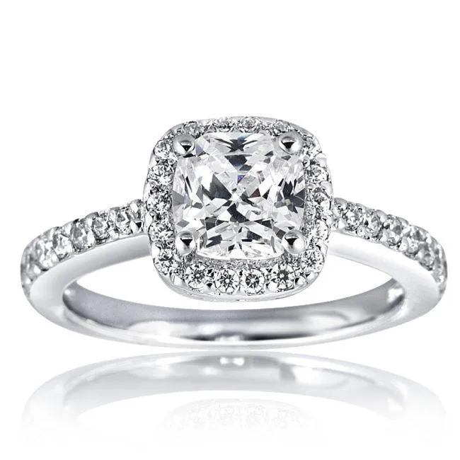 1 3/4CT Cushion Diamond Halo Vintage Engagement Ring 14K White Gold Enhanced