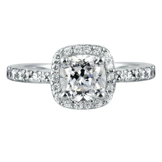 1 3/4CT Cushion Diamond Halo Vintage Engagement Ring 14K White Gold Enhanced