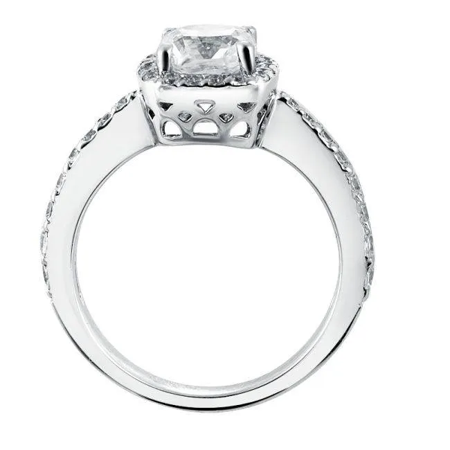 1 3/4CT Cushion Diamond Halo Vintage Engagement Ring 14K White Gold Enhanced