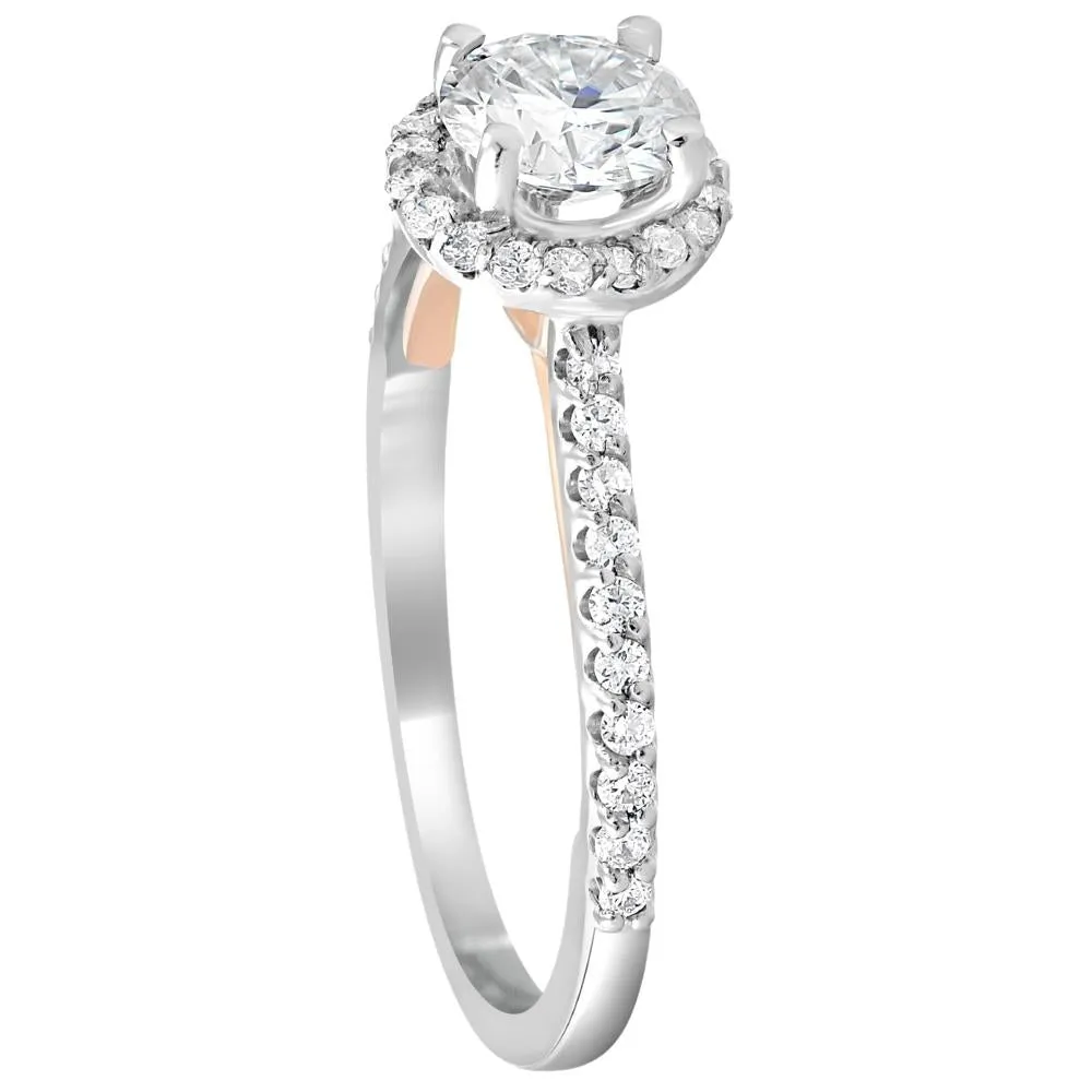 1 3/8Ct Diamond & Moissanite Halo Two Tone Engagement Ring 14k Rose & White Gold