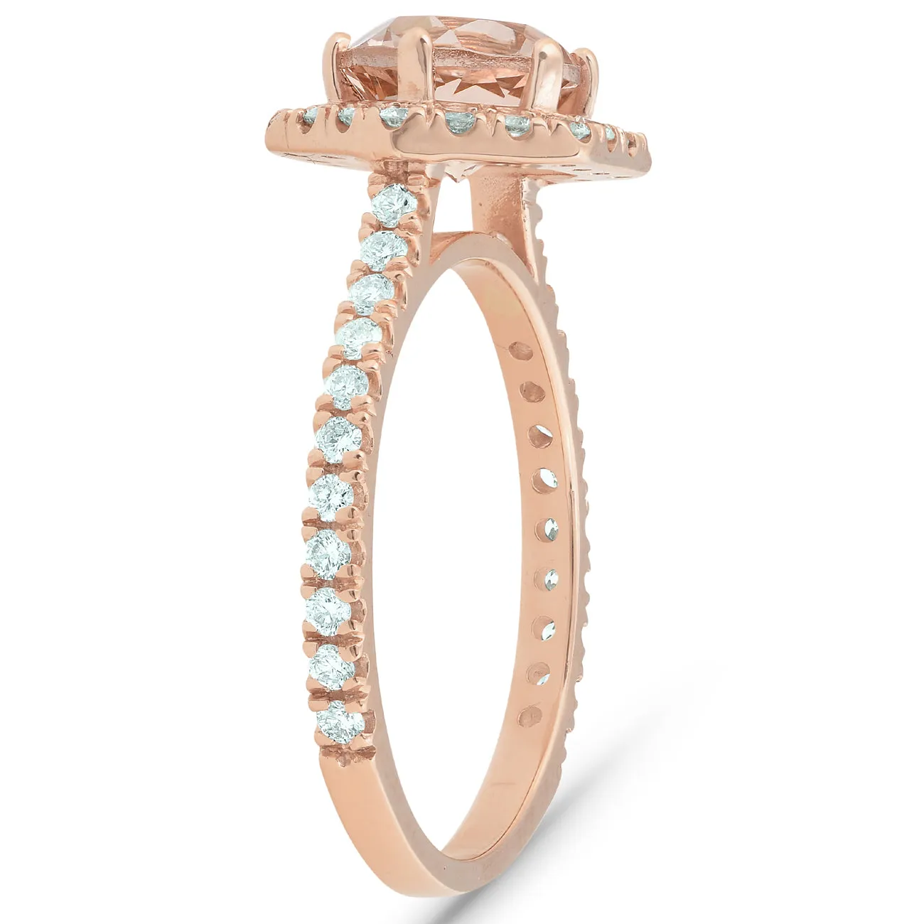 1 5/8 Ct TW Morganite Hexagonal Halo Diamond Ring 14k Rose Gold