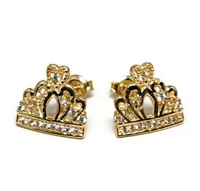 10k Solid Gold Cubic Zirconia CROWN MINI DAINTY Stud Earrings (FCE 17)