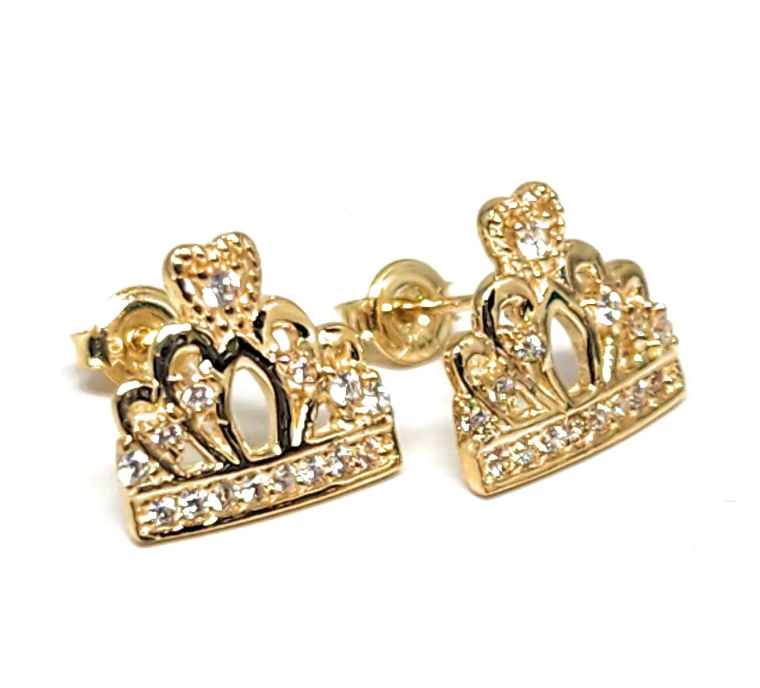 10k Solid Gold Cubic Zirconia CROWN MINI DAINTY Stud Earrings (FCE 17)