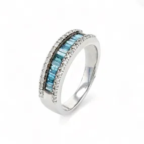 10K White gold blue diamond band ring-19796