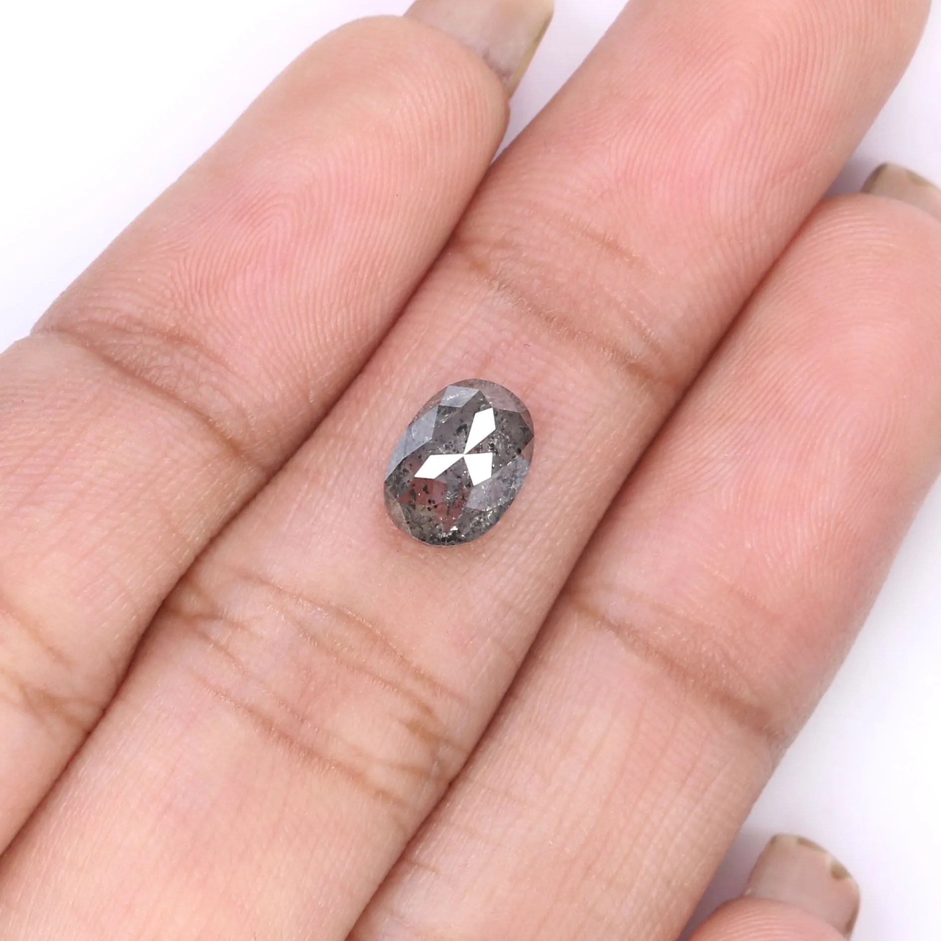 1.25 CT Natural Loose Oval Shape Diamond Salt And Pepper Oval Diamond 7.80 MM Natural Diamond Black Grey Color Oval Rose Cut Dia