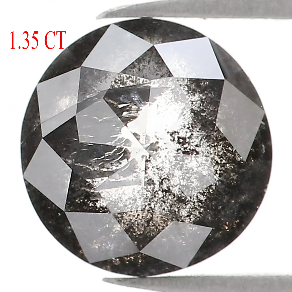 1.35 CT Natural Loose Round Rose Cut Diamond Salt And Pepper Round Diamond 6.55 MM Natural Loose Black Grey Color Rose Cut Diamo