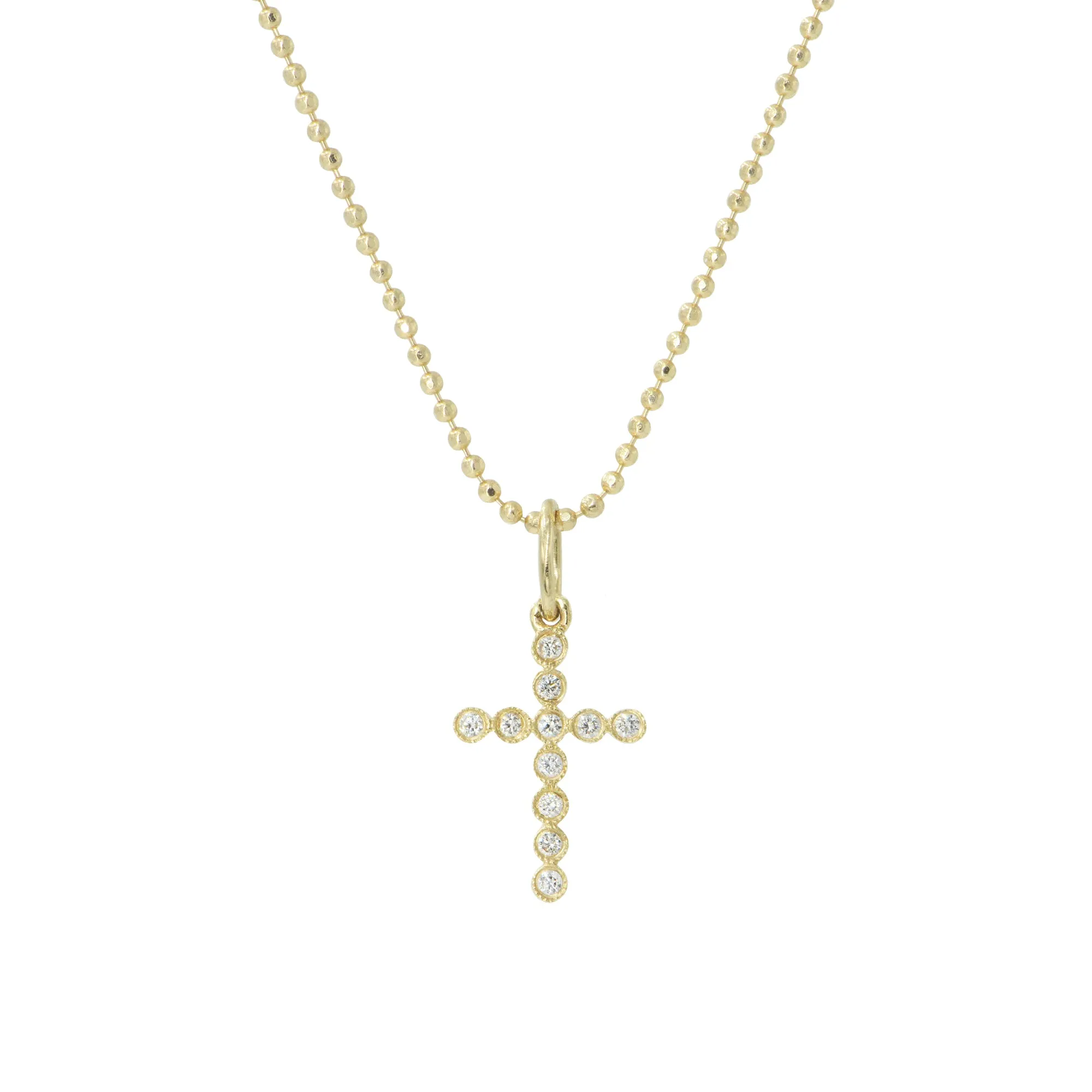 14k Diamond Cross Necklace Bezelled - Mini