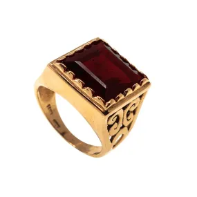 14K Rose Gold Large Square Red Garnet Round Ring