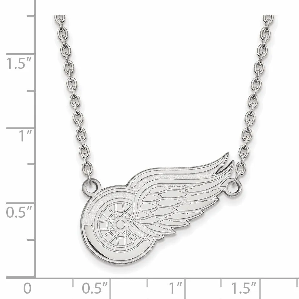 14k White Gold NHL Detroit Red Wings Large Necklace, 18 Inch