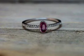 14k White Gold Oval Pink Sapphire Bezel Diamond Engagement Promise Ring