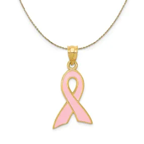 14k Yellow Gold & Pink Enamel Awareness (29mm) Necklace