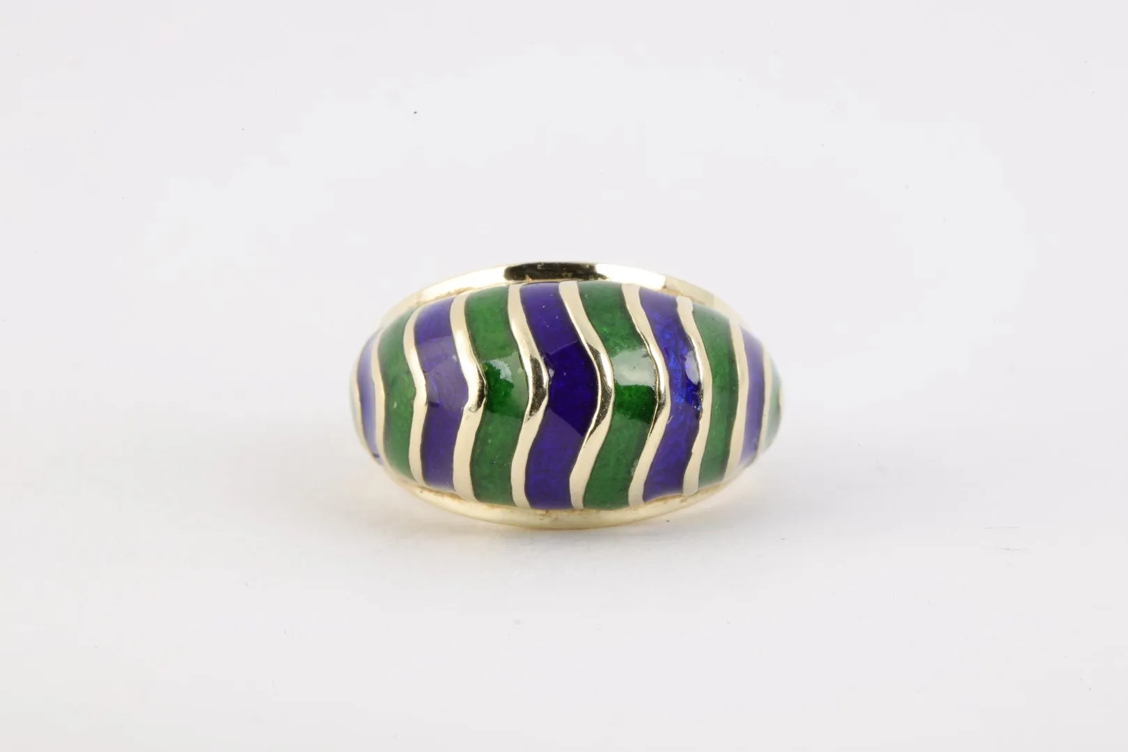 14k Yellow Gold Blue & Green Enamel Wave Ring Size 5 (7.28g.)