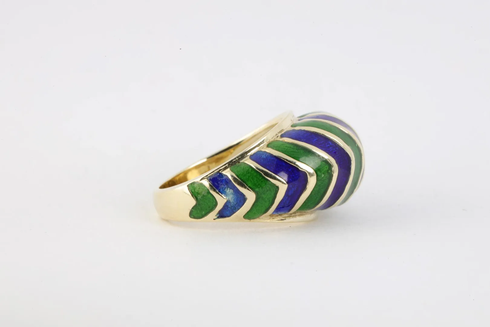 14k Yellow Gold Blue & Green Enamel Wave Ring Size 5 (7.28g.)