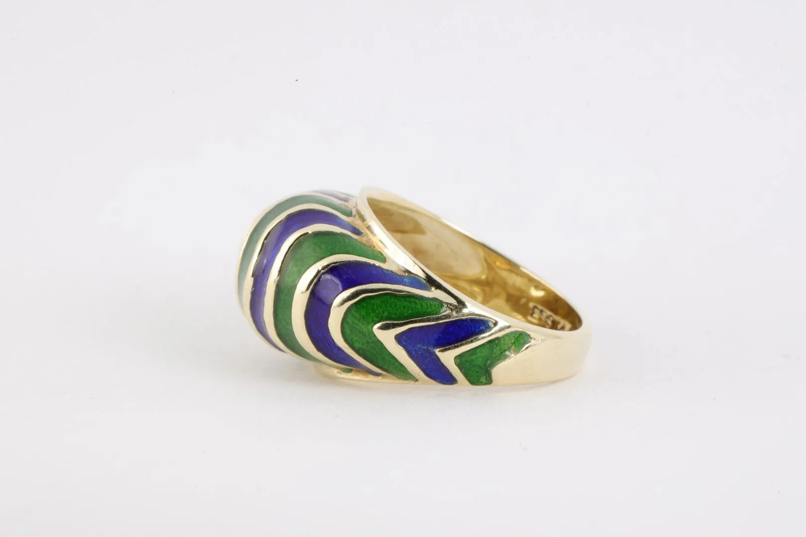 14k Yellow Gold Blue & Green Enamel Wave Ring Size 5 (7.28g.)