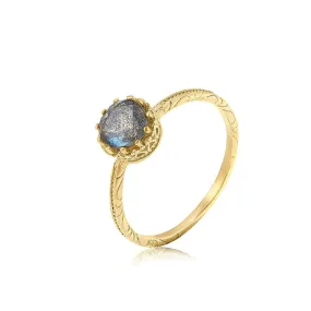 14K Yellow Gold Round Brown Labradorite 5mm Ring