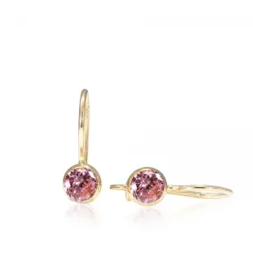 14K Yellow Gold Round Pink Cubic Zirconia 4mm Dangle Earrings