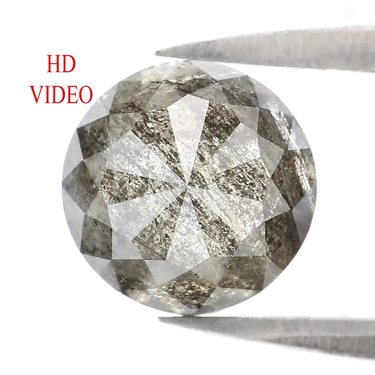 1.69 Ct Natural Loose Round Rose Cut Diamond Black Grey Color Rose Cut Diamond 7.30 MM Natural Loose Salt And Pepper Rose Cut Di