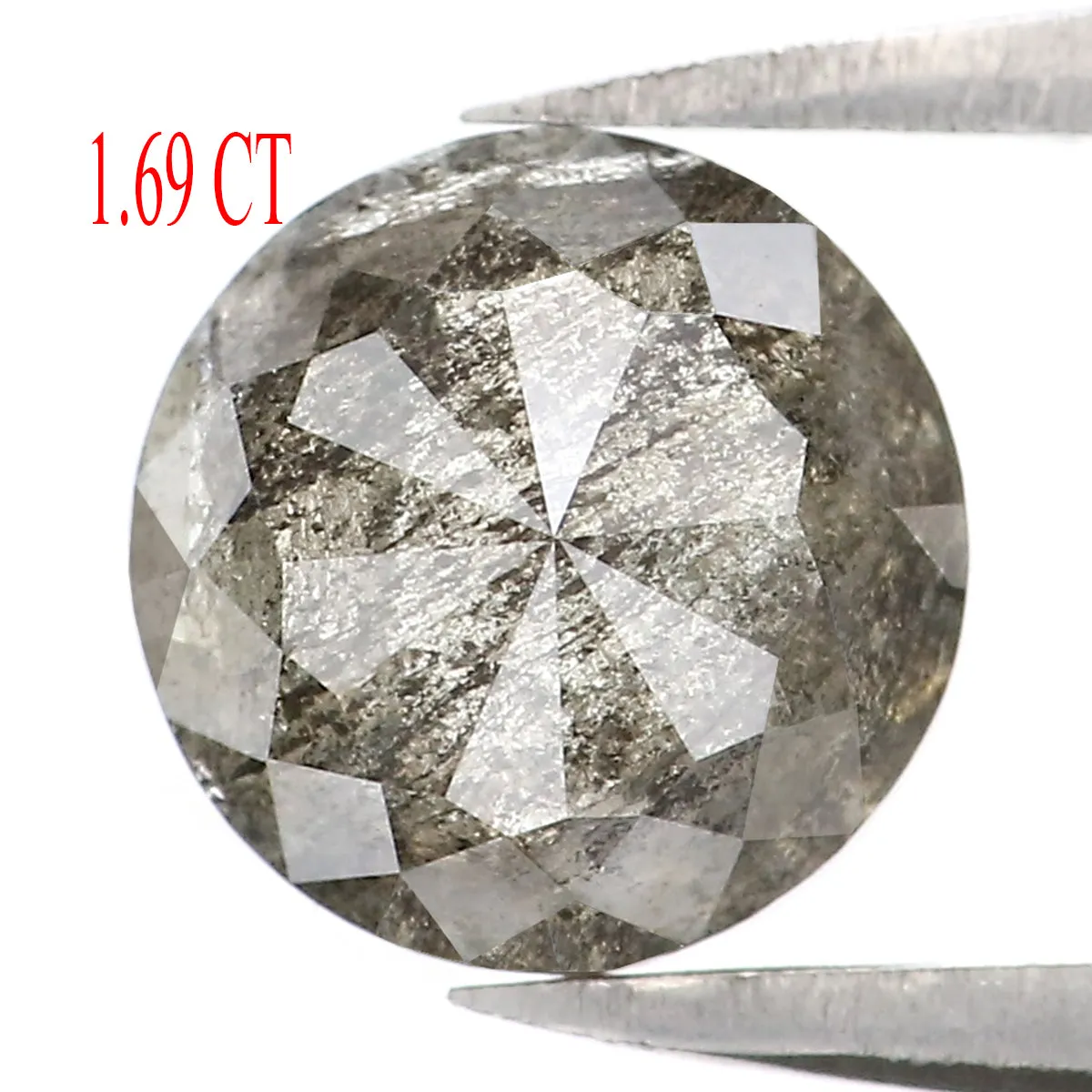 1.69 Ct Natural Loose Round Rose Cut Diamond Black Grey Color Rose Cut Diamond 7.30 MM Natural Loose Salt And Pepper Rose Cut Di