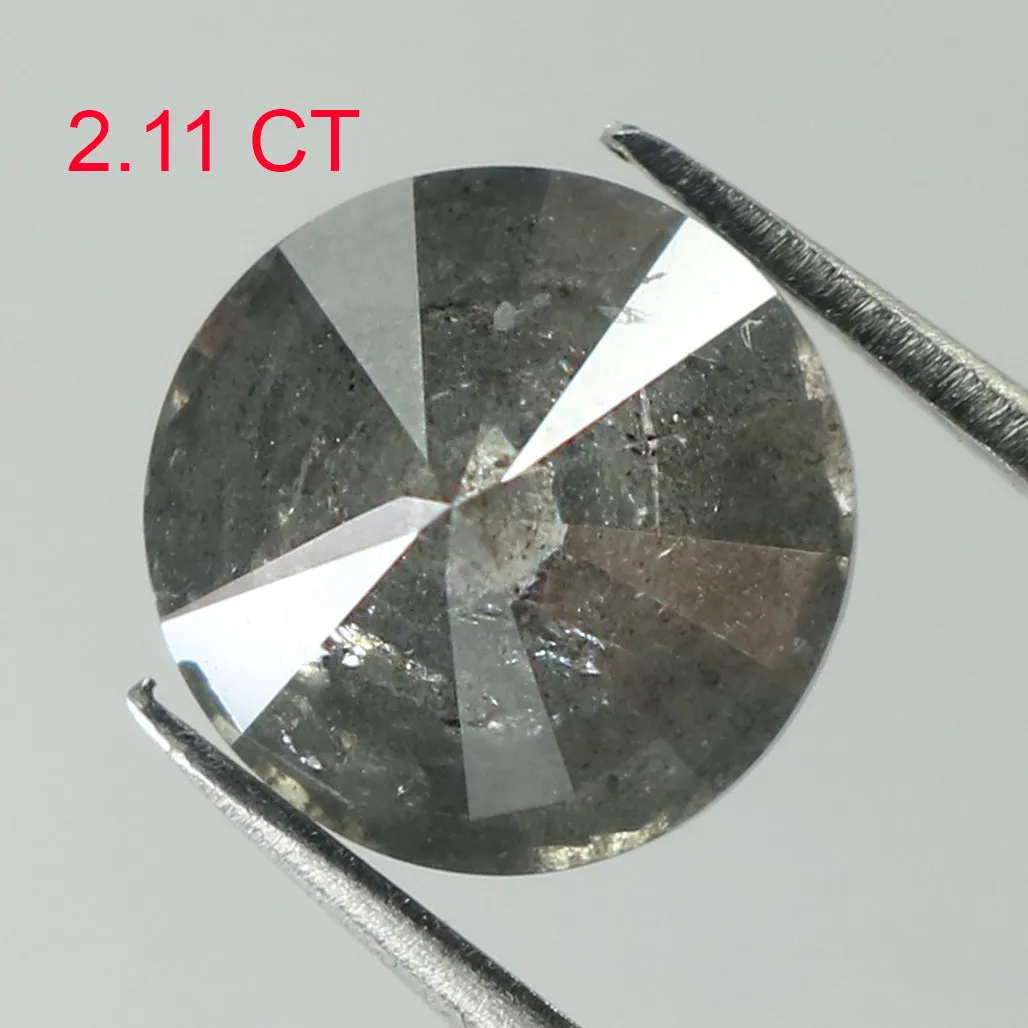 2.11 CT Natural Loose Round Shape Diamond Black Grey Color Round Cut Diamond 7.50 MM Salt And Pepper Round Brilliant Cut Diamond