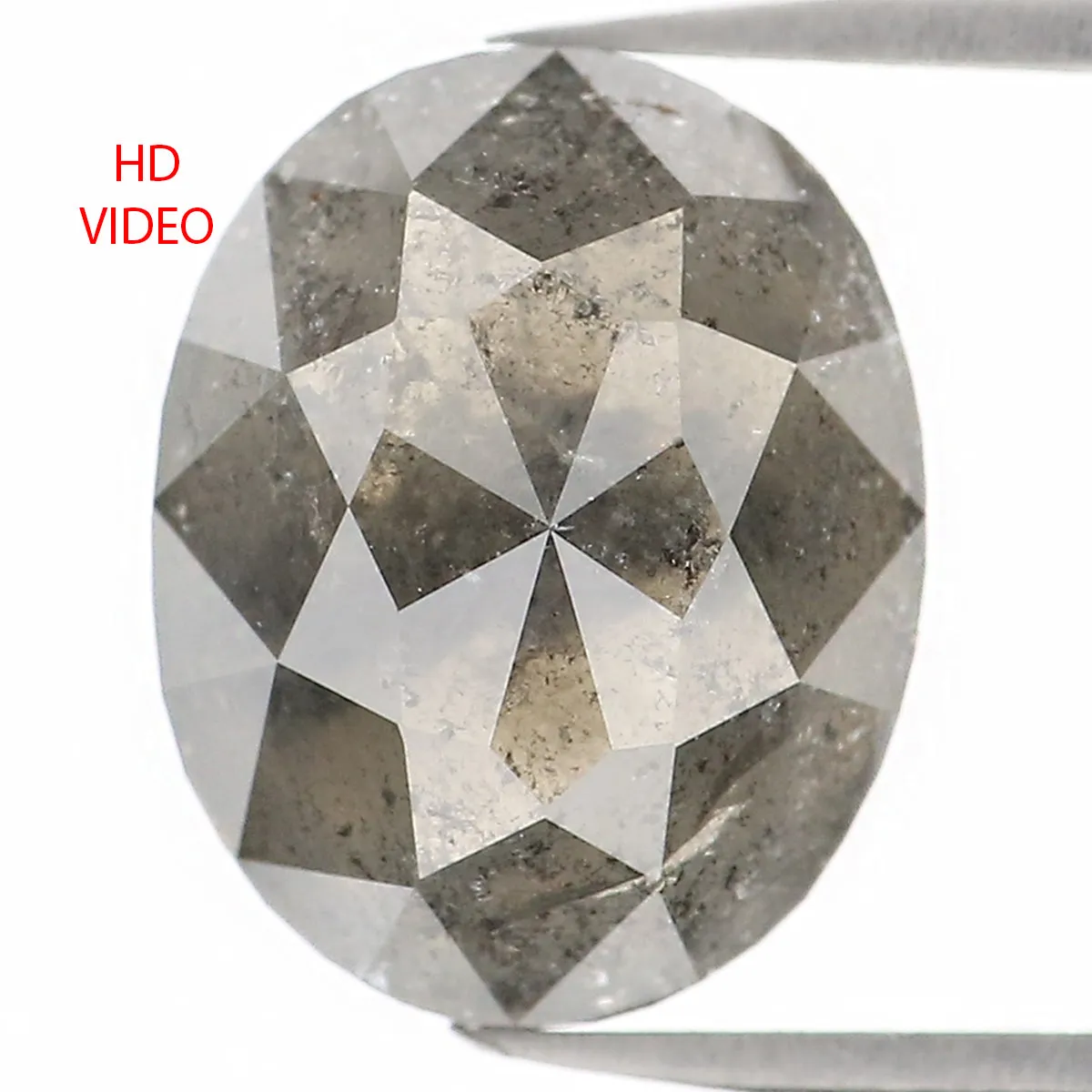 3.09 Ct Natural Loose Oval Shape Diamond Salt And Pepper Oval Diamond 9.90 MM Natural Diamond Black Grey Color Oval Rose Cut Dia