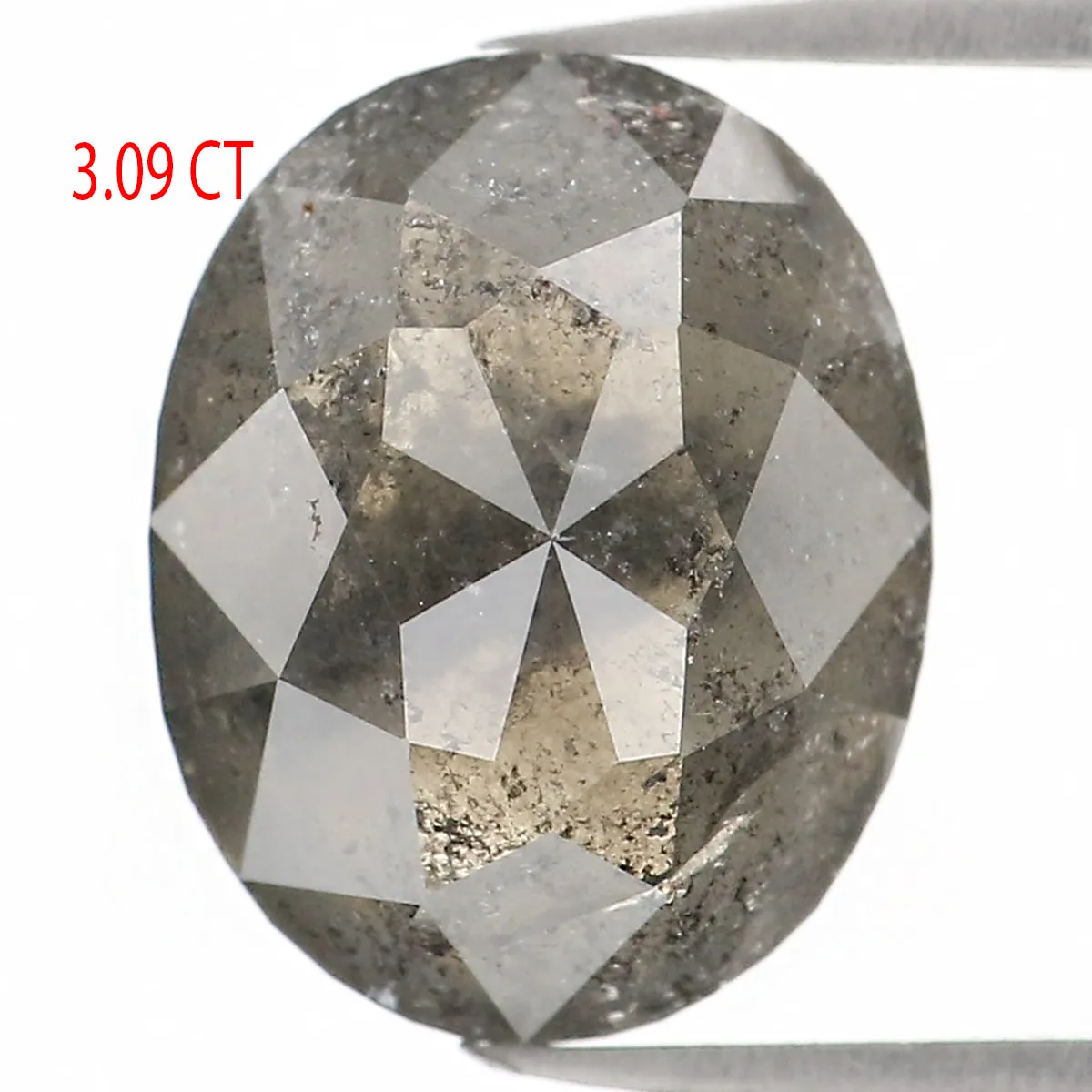 3.09 Ct Natural Loose Oval Shape Diamond Salt And Pepper Oval Diamond 9.90 MM Natural Diamond Black Grey Color Oval Rose Cut Dia