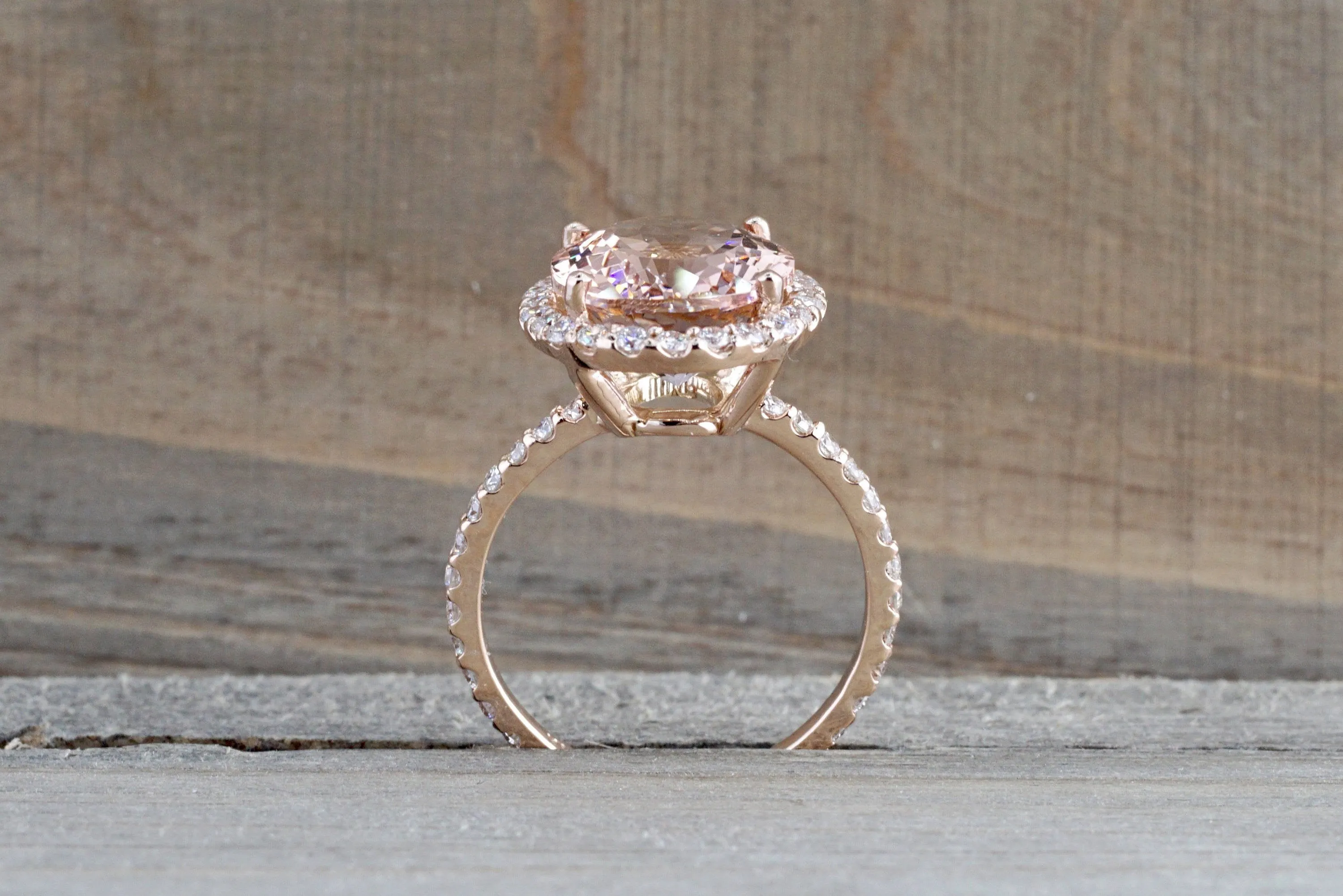 5.64 carats 14k Rose Gold Oval Cut Pink Peach Morganite Diamond Halo Engagement Promise Ring Rope Bead Vintage