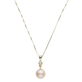 8.0-8.5 mm AAA Pink Freshwater Pearl and Diamond Romantic Collection Pendant