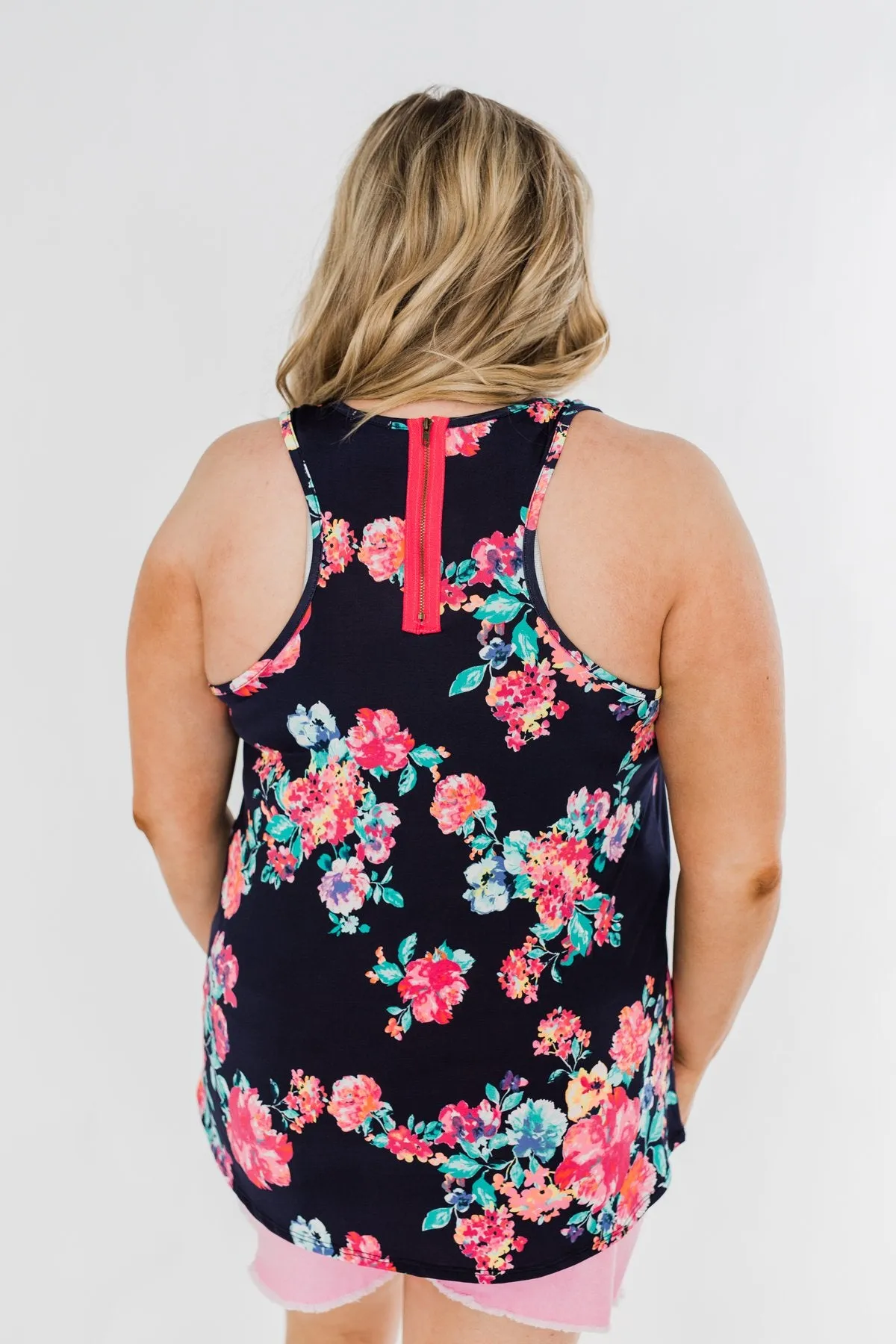 A Bright Floral Summer Tank- Navy