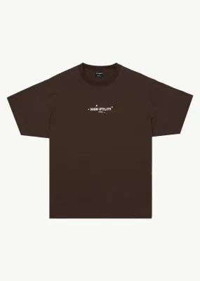 AFENDS Mens High Utility - Boxy T-Shirt - Coffee