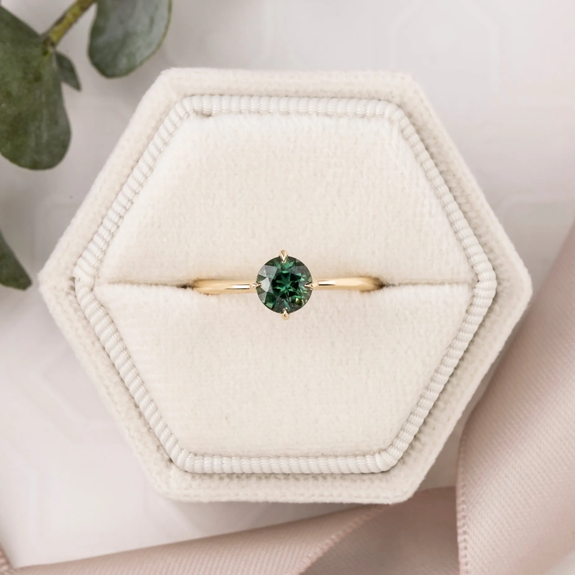 Alice Ring 0.83ct Green Queensland Sapphire, 14k Yellow Gold (One of a kind)