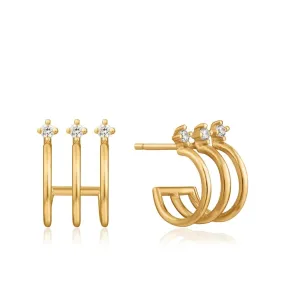 Ania Haie Triple Mini Hoop Stud Earrings - Gold