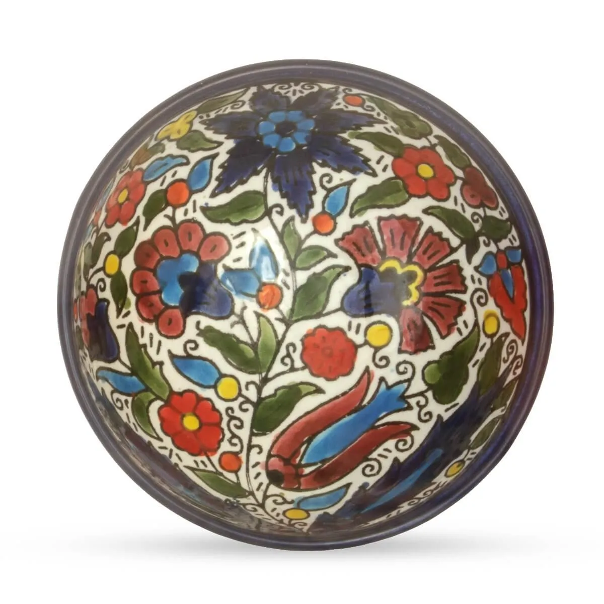 Armenian Ceramic Decorative Bowl 5 inch 12 cm Blue and Red with Flowers