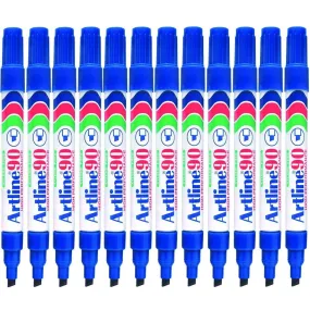 Artline 90 Permanent Marker Chisel Tip 2-5mm Blue Pack 12