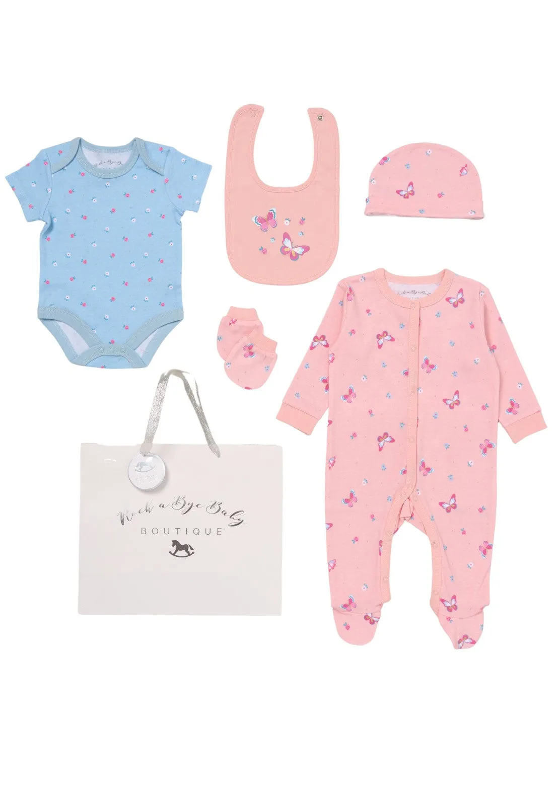 Baby Girl 5 Piece Multi Print Layette Set - Pink