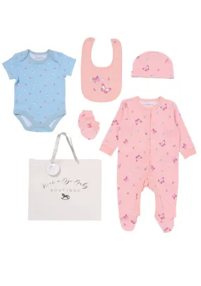 Baby Girl 5 Piece Multi Print Layette Set - Pink