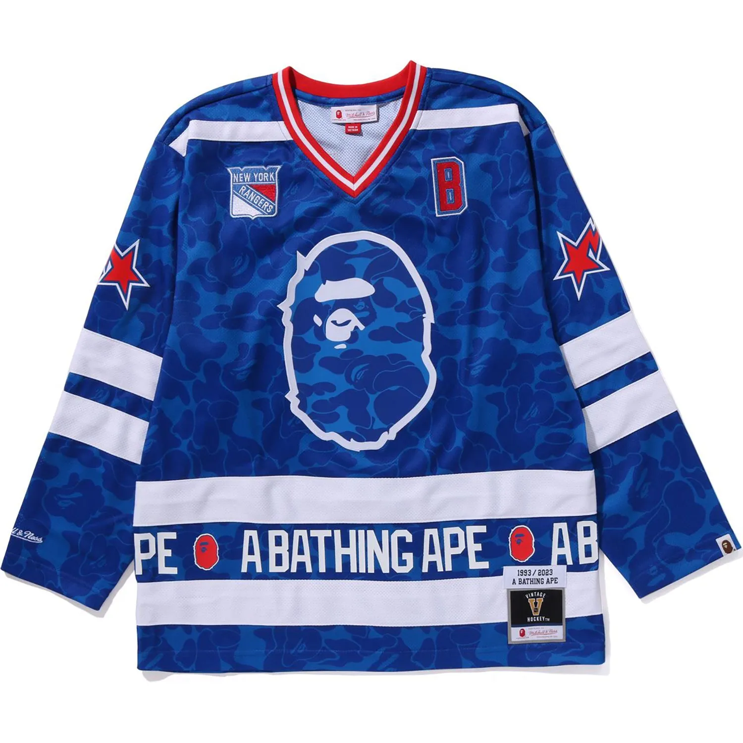 BAPE X MITCHELL & NESS NHL NEW YORK RANGERS MESH HOCKEY JERSEY L/S TEE MENS