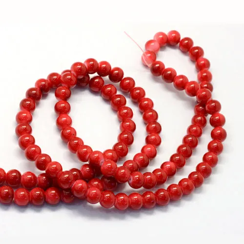 Beads, Glass, Opaque, Firebrick Red, Round, 8.5-9mm