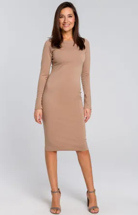 Beige stretch bodycon dress