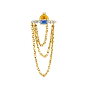 Bestie Baguette Chain Earring - White Diamond and Blue Sapphire / 14k Yellow Gold