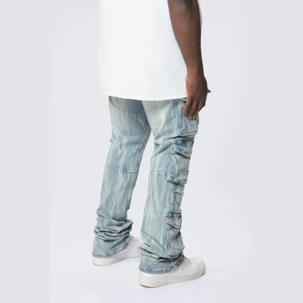 Big and Tall - Stacked Multi Pocket Cargo Jeans - Syosett Blue