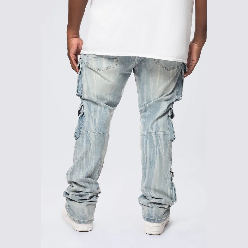 Big and Tall - Stacked Multi Pocket Cargo Jeans - Syosett Blue