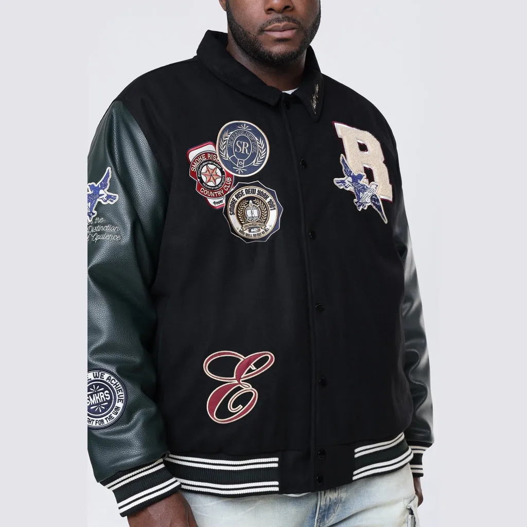 Big and Tall - Tapestry Sleeved Varsity Jacket - Black